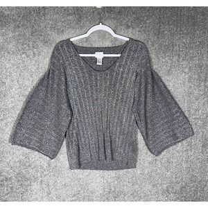 Chicos Silk Blend Metallic Striped V-Neck Knit Sweater‎ Womens Size 3 US Size 16
